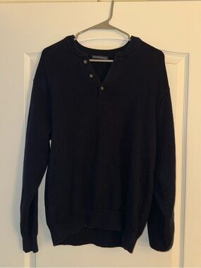 Navy Blue Brandy Melville Button-Neck Crew Sweater